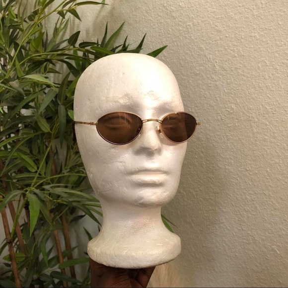 90s Y2K Retro Preppy Academia Gold Brown oval round metal sunglasses indie boho - Picture 3 of 7